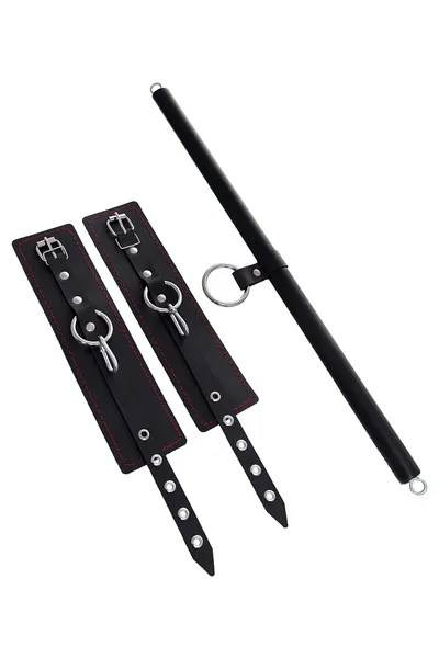 Pecado BDSM komplet za vezivanje, 3 tačke fixacije, odstojnik, okovi, koža, crna