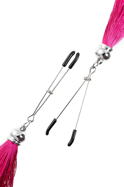 Kopče za bradavice Pecado BDSM, viljuške, sa resicama od svile, metal, bordo