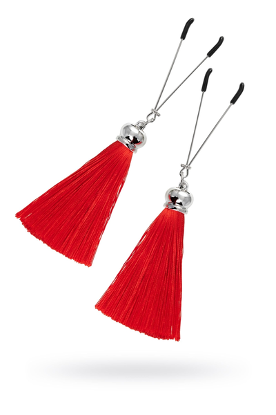 Kopče za bradavice Pecado BDSM, viljuške, sa resicama od svile, metal, crveno