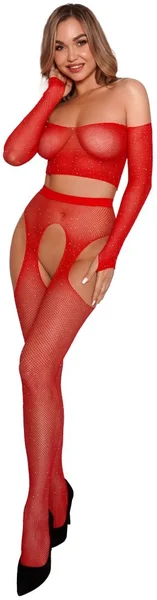 Komplet od vrha i čarapa sa pojasom i rhinestonesom (crvena)