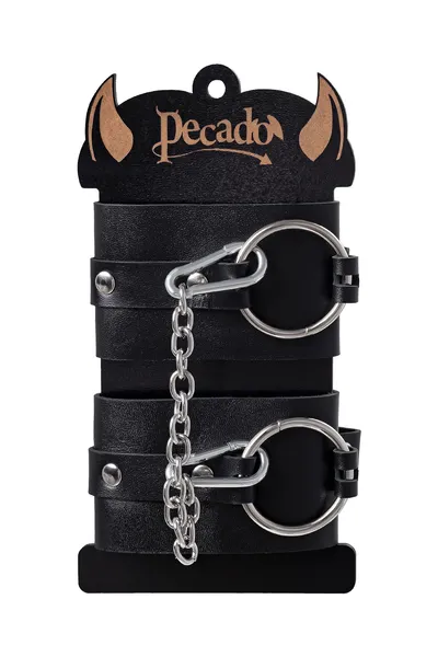 Pecado BDSM okovi, debela koža sa ušicama, prirodna koža, crna