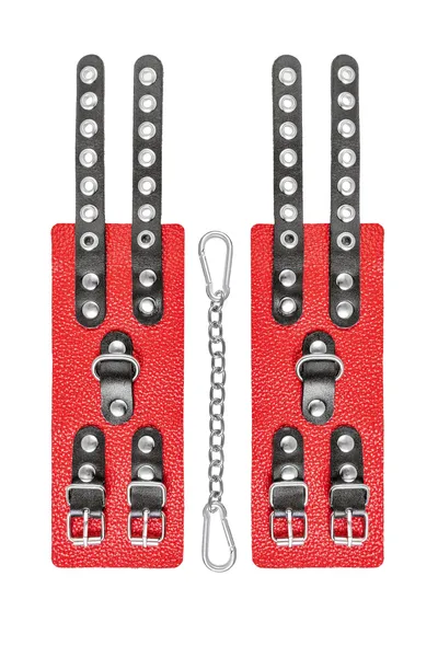 Pecado BDSM lisice, meke, dvostruke trake sa ušicama, prirodna koža, crveno-crne