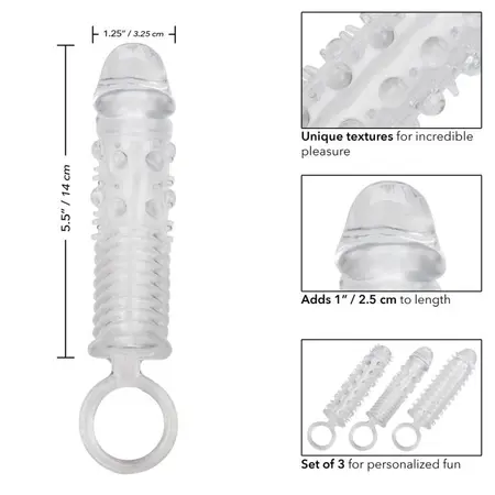 Set od tri dodatka za penis PIECE TEXTURED EXTENSION SET