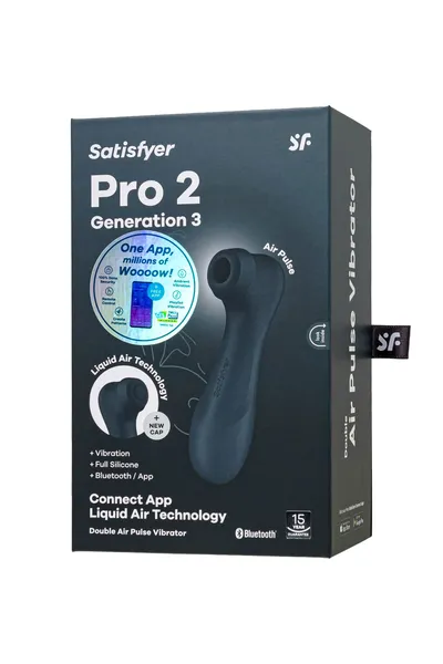 Satisfier Pro 2 Generation 3 vakuumski stimulator klitorisa, sa kontrolom putem aplikacije, Crna