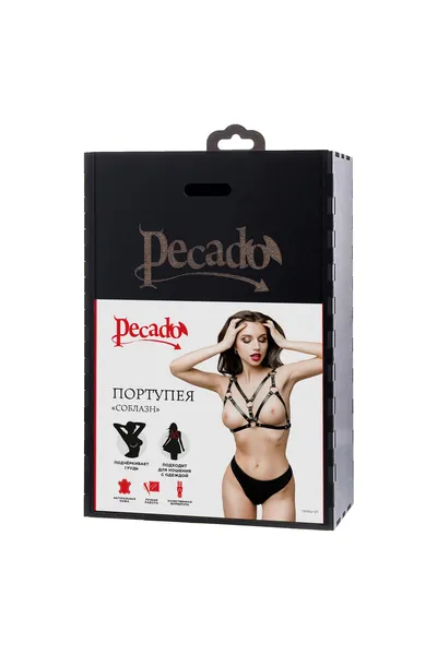Pecado BDSM portupea, iskušenje  sa prstenovima, prirodna koža, crna