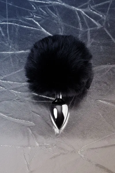 Toifa Metal analna čaura, mala, metal+veštačko krzno, srebrna, sa crnim repom, 4