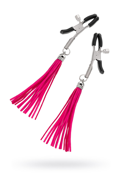 Kopče za bradavice Pecado BDSM, štipaljke, sa resicama od antilopa, metal, fuxija