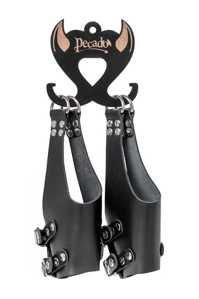 Vešalica Pecado BDSM, gruba sa ušicama, koža, crna