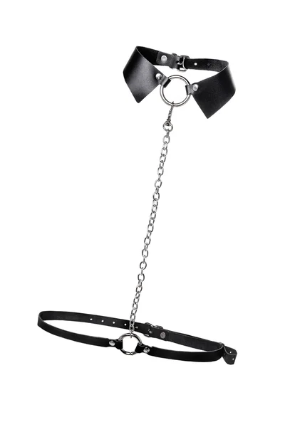 Portupea Choker-ogrlica Pecado BDSM, sa povodcem i karabinom u obliku prstena, koža, crna