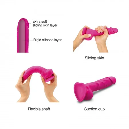 Realistični dildo sa pokretnom kožom Strap-on-me Sliding Skin Medium na usisnoj čaši, fuxija