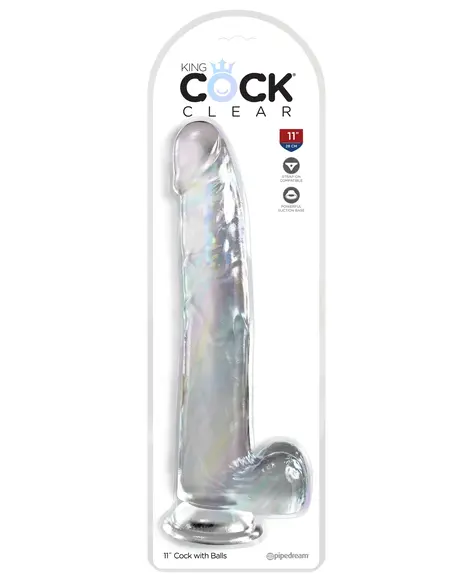 Prozirni dildo sa skrotumom na usisnoj čaši King Cock Clear 11