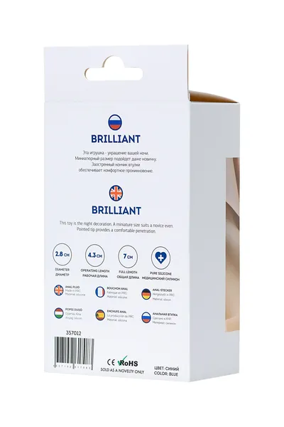 Analna čaura Todo bi Toifa Brilliant, silikon, plava, sa belim kristalom od 7 cm, Ø 2,8 cm, 26 g