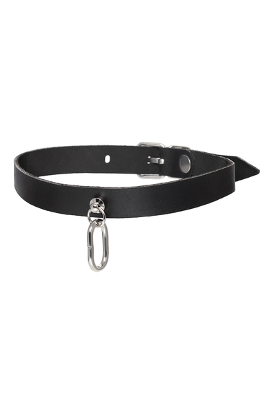 Choker Pecado BDSM, sa ovalnim prstenom, koža, crna
