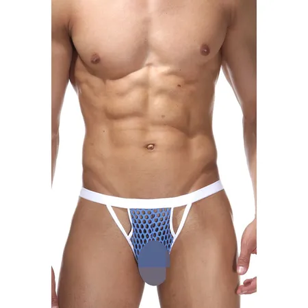 Gaćice muške tange su belo-plave u mrežu