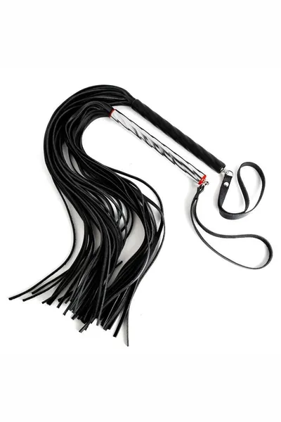 Mala crna pletenica od kože sa uvijenom crnom drškom - 60 cm.