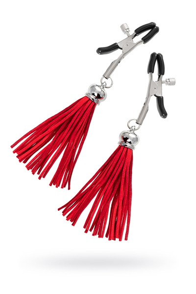 Kopče za bradavice Pecado BDSM, štipaljke, sa resicama od antilopa, metal, crveno