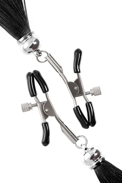 Kopče za bradavice Pecado BDSM, štipaljke, sa resicama od svile, metal, Crna