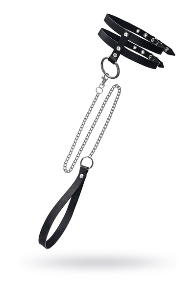 Ogrlica Pecado BDSM, od dve trake, koža, crna