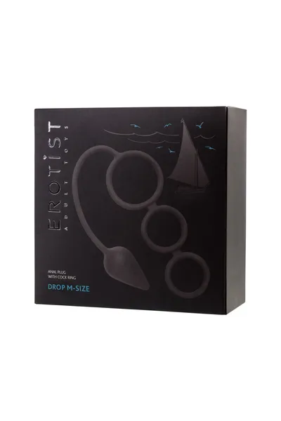 Erotist Analni čep sa erekcionim prstenom, silikon, crni, 20 cm, Ø 3,9 cm