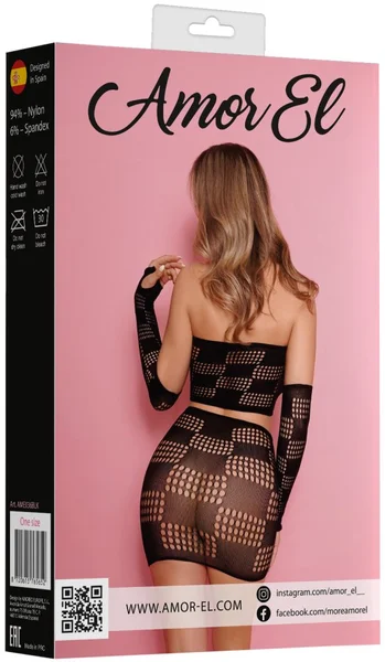 Komplet od gornjeg dela, rukava i suknje sa kvadratnim uzorkom (Crna)