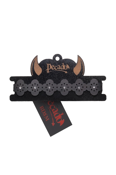 Pecado BDSM Choker, sa uzorcima i rhinestones, koža, crna