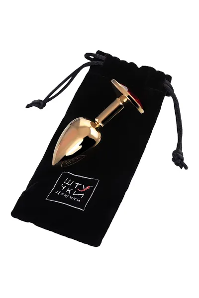 Analna čaura-Drkanje, metal, zlato, sa crvenim kristalom, 7 cm, Ø 2,8 cm, 50 g