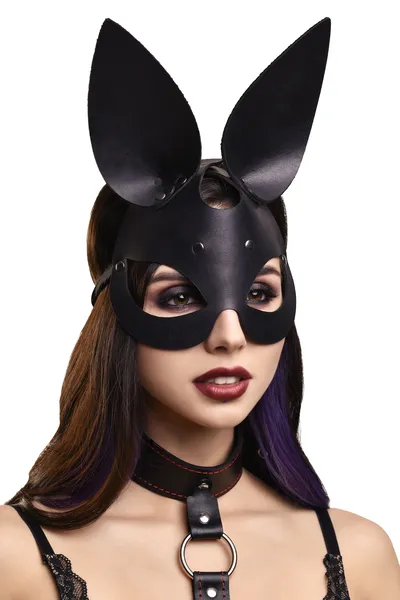 Pecado BDSM Maska, sa zečjim ušima, prirodna koža, crna