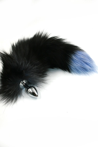 Srebrni Analni čep Kanikule sa crnim repom od prirodnog krzna (Small)
