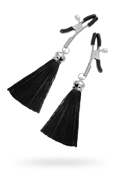 Kopče za bradavice Pecado BDSM, štipaljke, sa resicama od svile, metal, Crna