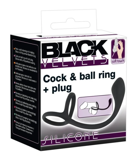 Prsten za erekciju skrotalne težine + Analni dodatak Black Velvets Cock Ball Ring + plug