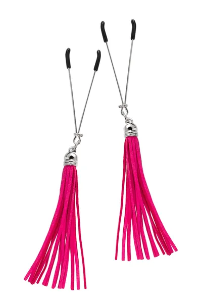 Pecado BDSM kopče za bradavice, viljuške, sa resicama od antilopa, metal, fuxija