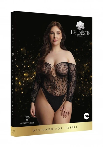 Vonder rhinestone Bodisuit plus size Bodi (crni) sa kamenčićima