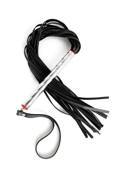 Mala crna pletenica od kože sa srebrnom uvijenom drškom - 58 cm.