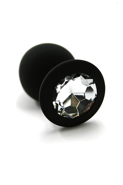 Silikonski crni Analni čep sa prozirnim kristalom (Medium)
