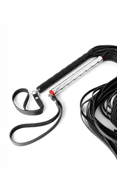 Mala crna pletenica od kože sa uvijenom crnom drškom - 60 cm.