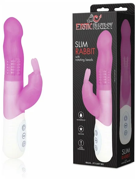 Hi-tech Vibrator sa slim Rabbit masažnim kuglicama Pink