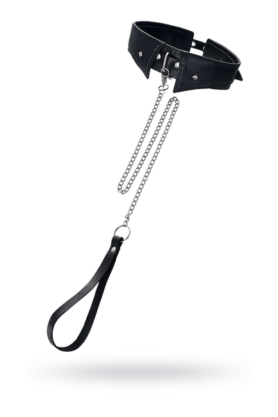 Ogrlica sa ogrlicom Pecado BDSM, sa povodcem, koža, crna