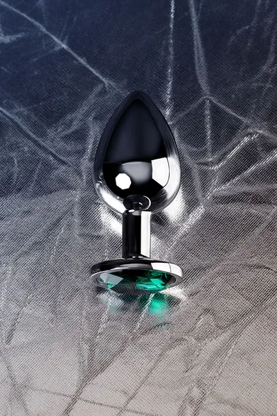 Analna čaura Metal bi TOIFA, metal, srebro, sa zelenim kristalom, 9,5 cm, Ø 4 cm, 145 g