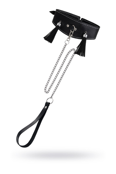 Ogrlica Pecado BDSM, visoka sa resicama, koža, crna