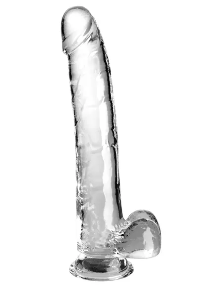 Prozirni dildo sa skrotumom na usisnoj čaši King Cock Clear 11