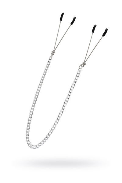 Kopče za bradavice Pecado BDSM, viljuške, na lancu, metal, srebro