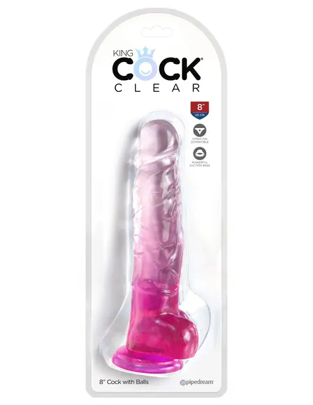 Prozirni dildo sa skrotumom na usisnoj čaši King Cock Clear 8, roze
