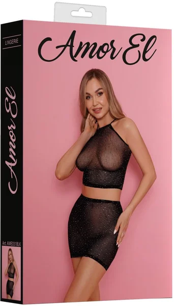 Komplet od vrha i suknje od rhinestona (Crna)