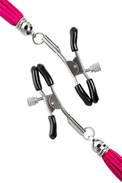 Kopče za bradavice Pecado BDSM, štipaljke, sa resicama od antilopa, metal, fuxija