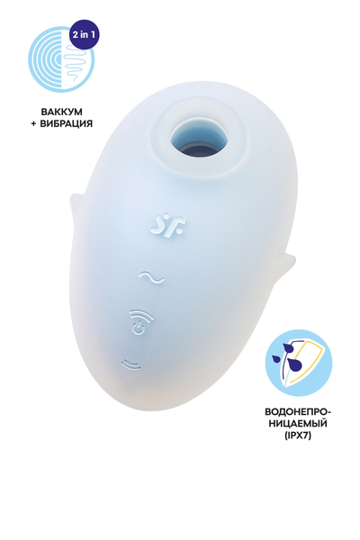 Vakuumski talasni stimulator klitorisa sa vibracijama Satisfier Cutie Ghost, silikon, cijan, 9,1 cm