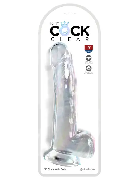 Prozirni dildo sa skrotumom na usisnoj čaši King Cock Clear 9