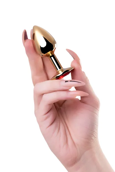 Analna čaura-Drkanje, metal, zlato, sa crvenim kristalom, 7 cm, Ø 2,8 cm, 50 g