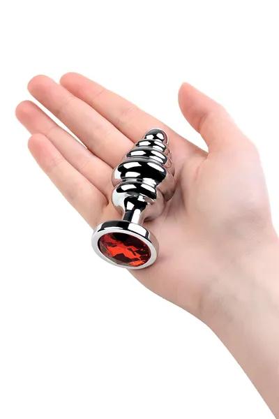 Analna čaura Metal bi TOIFA, metal, srebro, sa crvenim kristalom, 8 cm, Ø 3,5 cm, 95 g