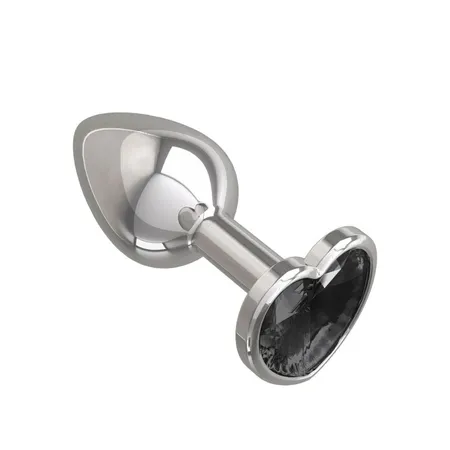 Srebrna analna čaura sa crnim kristalom srce malo