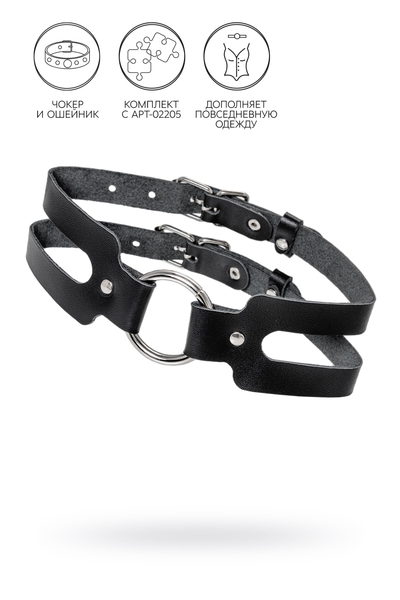 Choker-ogrlica Pecado BDSM, od dve trake, koža, crna